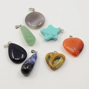 

5 Box Semi-precious Mixed Stone Pendants with Brass Bails, Mixed Shapes, Mixed Color, 22~29x10~20x6~10mm, Hole: 2x6mm
