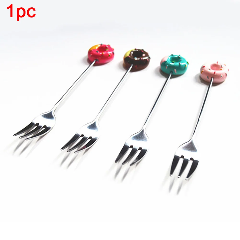 Candy Fruit Stainless Steel Fork Easy Clean Colorful Kitchen Cartoon Doughnut Safe Spoon Cute Dessert Ice Cream Tableware