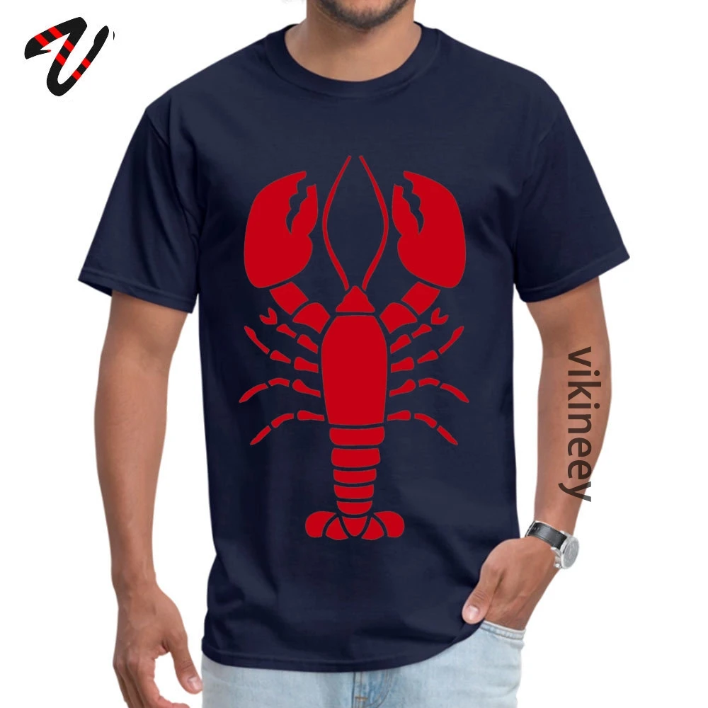 Lobster Crewneck Top T-shirts Thanksgiving Day Tops &amp;amp; Tees Short Sleeve New Design Cotton Print Tees Custom Mens Lobster 9590 navy