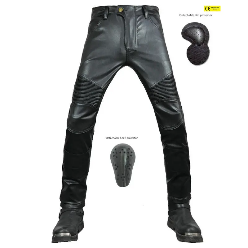 Motorcycle Rider Straight Leg Cycling Pants Motorcycle Waterproof Windproof Stretch Leather Pants Black Racing Trousers 1