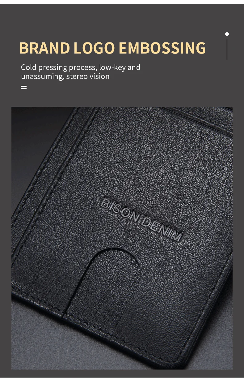 BISON DENIM Kuh Leder Mode Dünne Minimalist Männer Brieftasche Kreditkarte Halter RFID Blocking Leder Geldbörse 11.3*8.2*1cm W9670-1BS – Detail 9