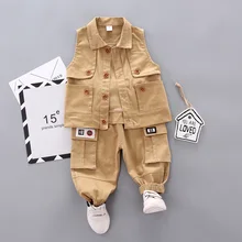 Красивый летний однотонный топ без рукавов для мальчиков, джинсовый жилет штаны-шаровары с пакетом, комплект одежды для малышей, комплект одежды из 2 предметов, От 1 до 6 лет