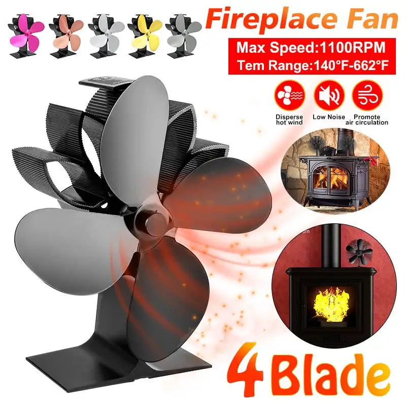 

Multicolor 4 Blade Heat Powered Stove Fan Log Wood Burner Eco Friendly Quiet Home Fireplace Fan Heat Distribution Fuel Saving