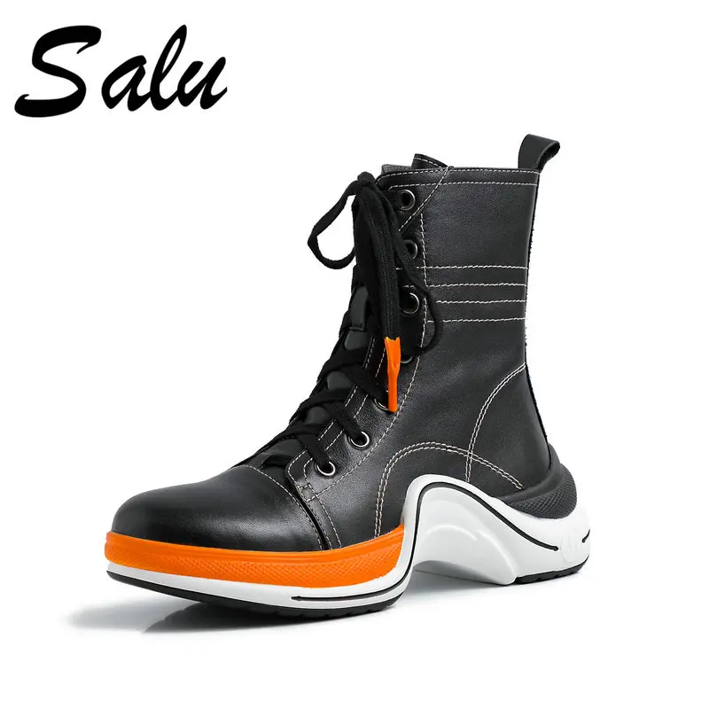 

Salu New Arrival Women Ankle Boots Cross-tied Autumn Winter Warm Genuine Leather Round Toe Casual High Quality Shoes Woman