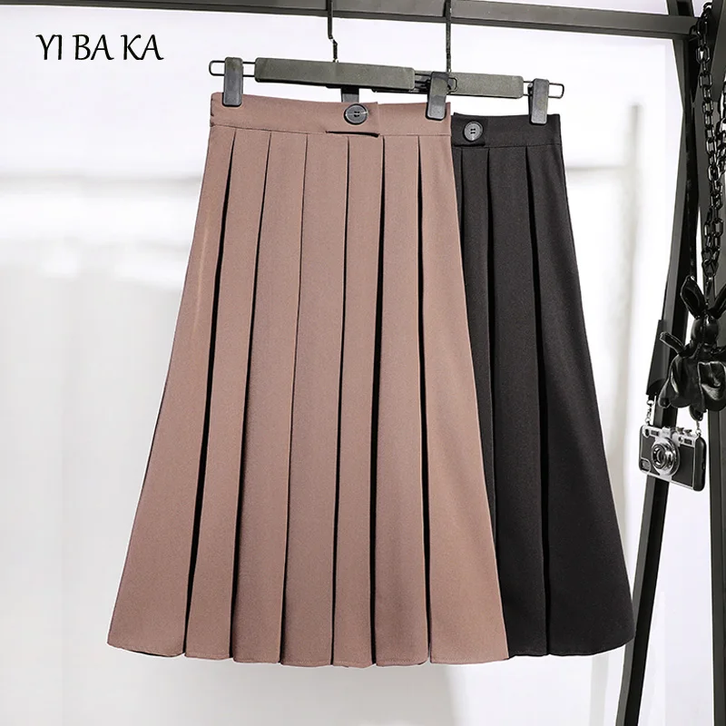 plus size women skirt autumn winter With Belt 2020 Fashion Korean Ladies High Waist Pleated A-line School Skirt Female | Женская одежда