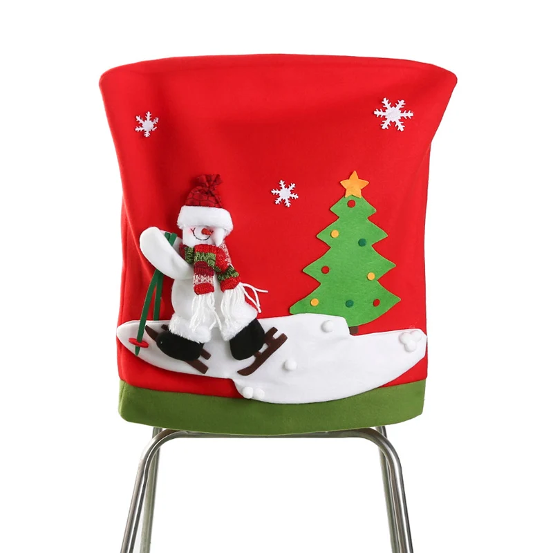 Merry Christmas Санта красный Снеговик шляпа оленя обеденный чехол для спинки стула вечерние рождественские украшения стола для дома
