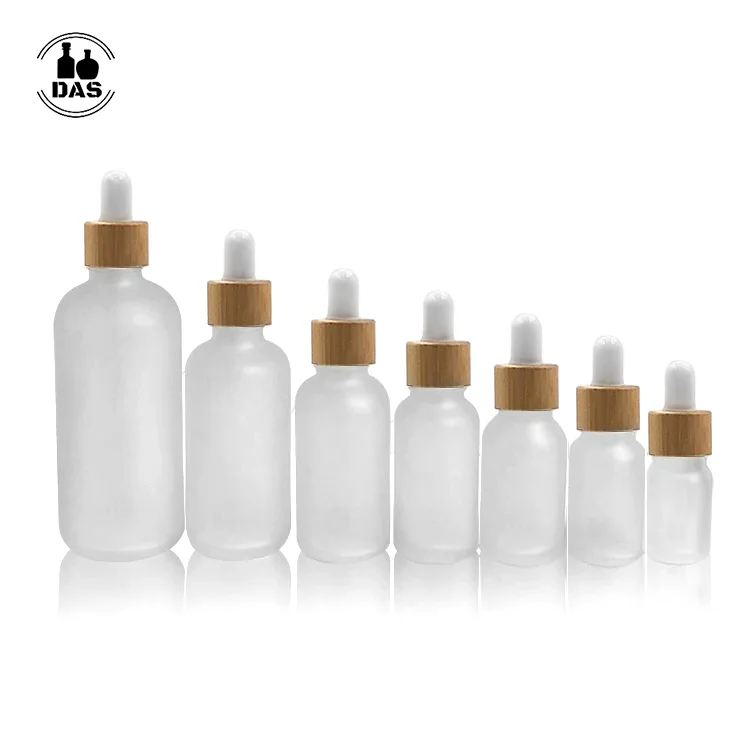

Frosted Clear Glass Bottle For Cosmetic With Bamboo Cap Essential Oil Packaging Empty Perfume Bottle Skin Care Refillable Bottle