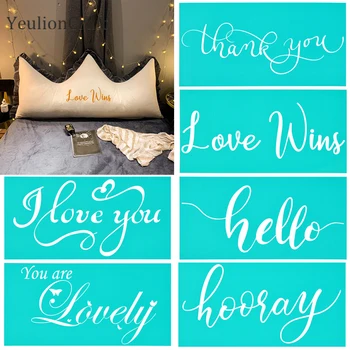 

Chzimade Thank You I Love You Word Self-Adhesive Silk Screen Printing Stencil Transfers For Diy Pillow T-Shirts Making