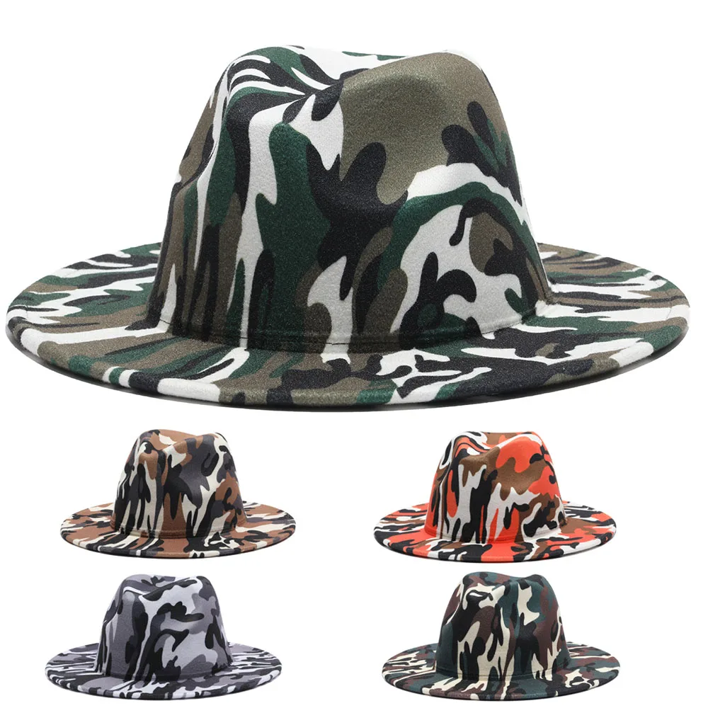 

2021 NEW felted women hats wide brim graffiti fedora hats western cowboy fascinator Camouflage men women formal wedding hat