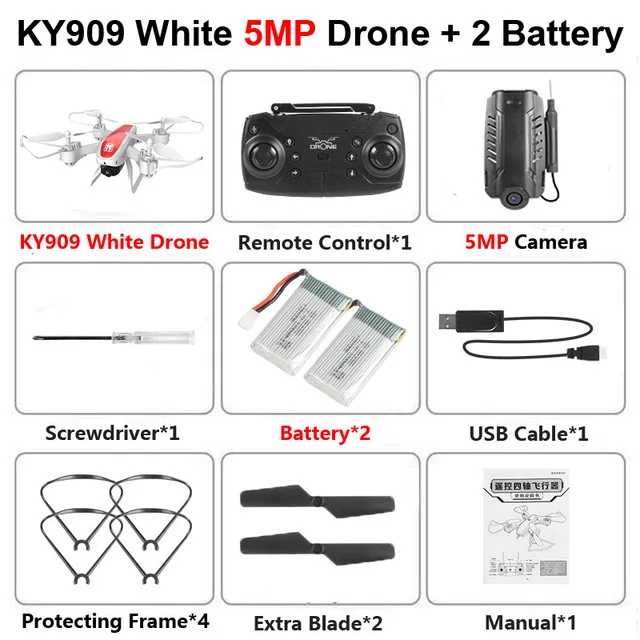Радиоуправляемый квадрокоптер KY909 Дрон 4K HD Двойная камера wifi FPV складной оптический поток селфи дроны Профессиональный 20 мин Время полета - Цвет: white 1080p 2B