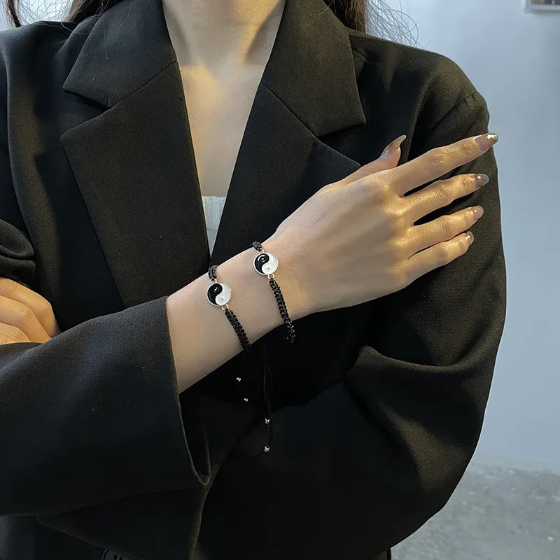 Black White Yin Yang Charm Bracelet Set Tai Chi Pendant Braided Rope Adjustable Bracelets For Women Men Jewelry Gifts Bracelet Jewelry 12Pcs/Lot