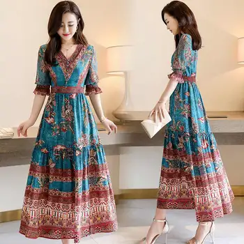 

2020 Women Korean Summer Silk Floral Boho Dress Beach Party Ladies Dresses Fashion Clothes Vestidos XX4020 KJ5952