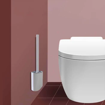 

Silicone TPR Toilet Brush Household Floor Runway Round Long Handle With Lid Design Toilet Cleaning Brush Bathroom Accessories