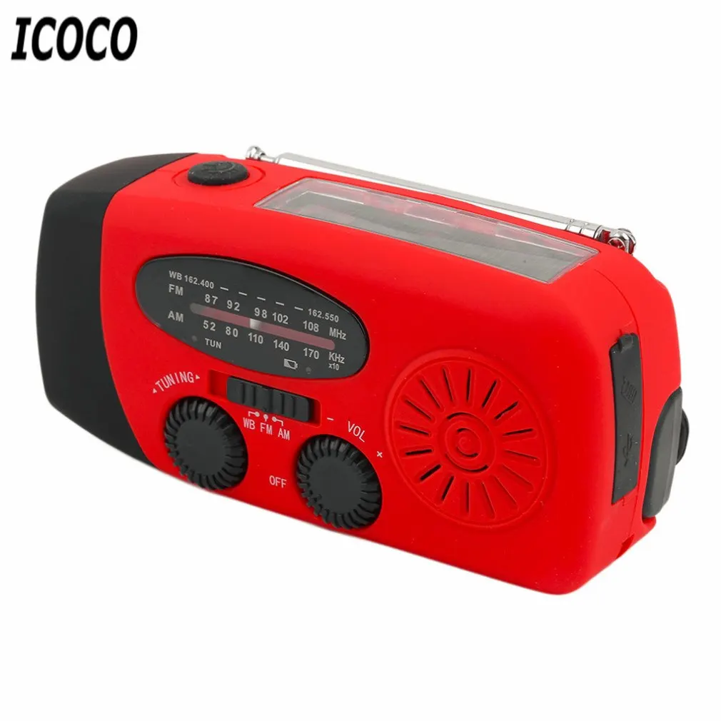 ICOCO 3 в 1 аварийное зарядное устройство фонарик Ручной Генератор ветрогенератор Солнечный Динамо питание FM/AM радио зарядное устройство светодиодный фонарик
