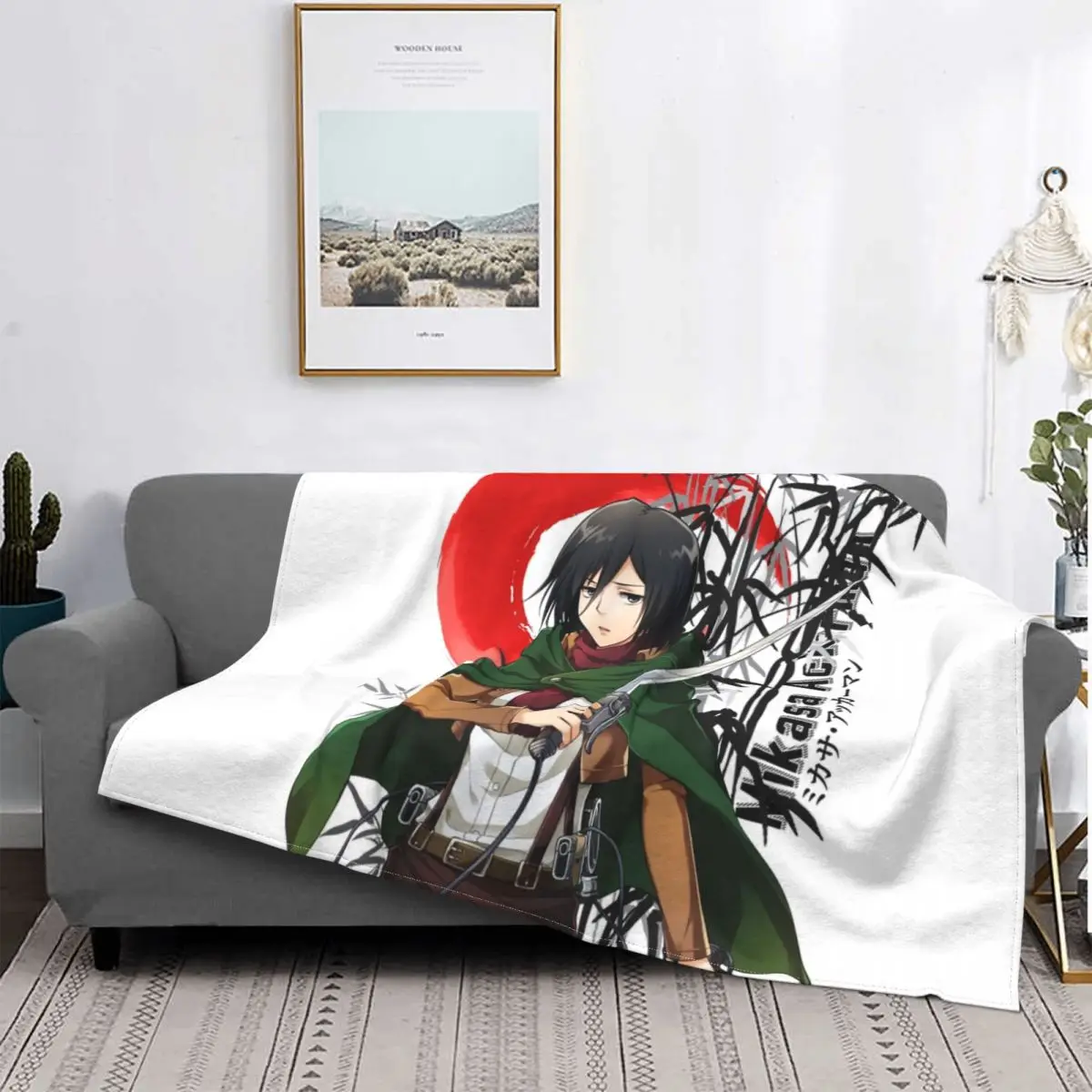 

Mikasa Ackerman Blanket Anime Attack On Titan Warm Bedspread Plush Soft Cover Fleece Throw Blanket Bedding Sofa Office Velvet
