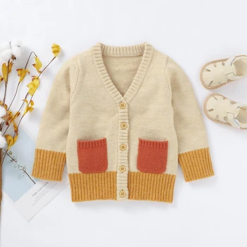 

Baby Boys Girls Long-sleeved Cardigan Fresh Color Contrast V-neck Single-breasted Knitted Jacket 3-24 Months Infant Outfits