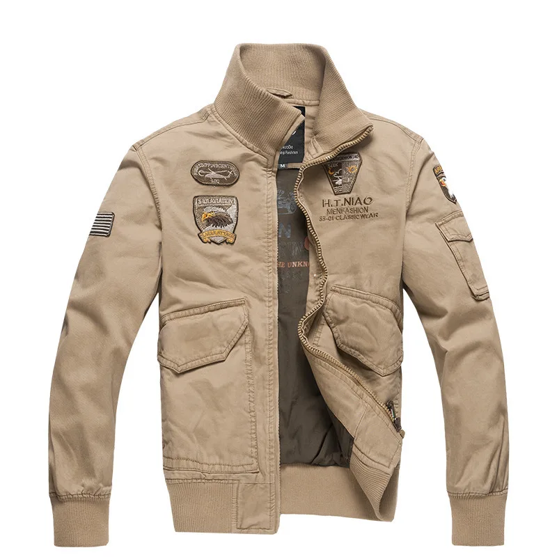 Брендовая мужская куртка в стиле милитари на осень и весну, куртка размера плюс из хлопка со стоячим воротником, приталенная куртка ВВС США, мужская куртка 4XL