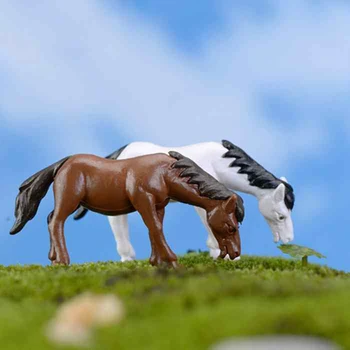 

2PCS Simulation Horse Figurine Miniature Fairy Garden Mini Animal Doll Decoration Cacti Plant Pot Dollhouse Home DIY Accessory
