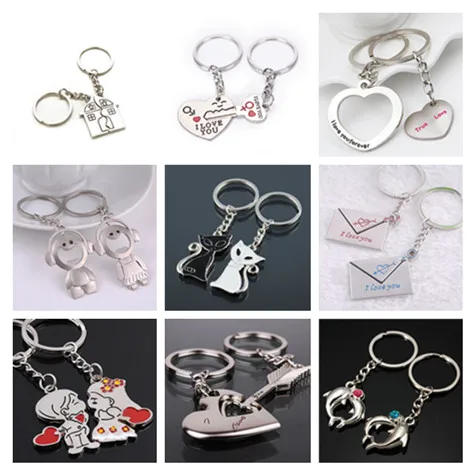 Hot Sale 2Pcs/set Couple Keychain Love Heart Keyring Fashion Key Ring Gift For Kids Friends