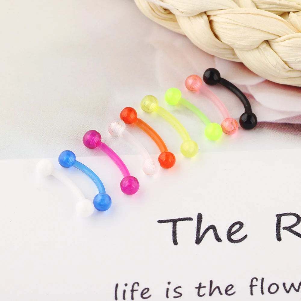 JUNLOWPY Wholesale Body Jewelry Eyebrow Rings Acrylic 16G Curved Barbells Tragus Earrings Belly Lip Helix Piercing Mix 9 Colors
