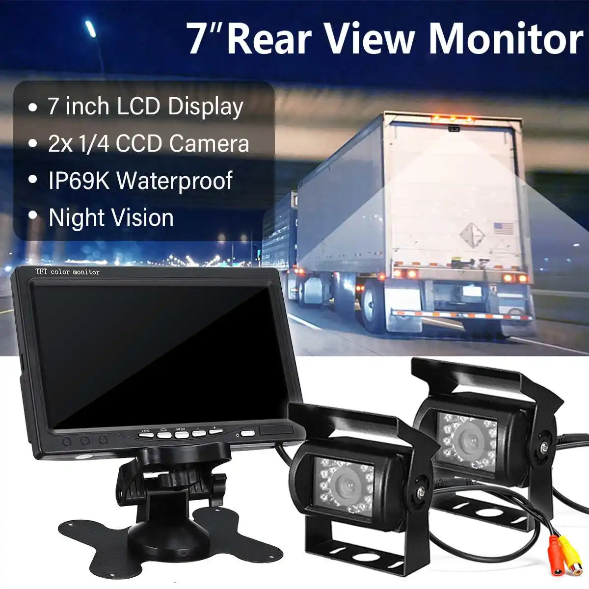 

7" TFT LCD Wired HD Car Monitor Console Display 2 Cameras Reverse Back up Camera Parking System for Truck Car Rear View Monitor