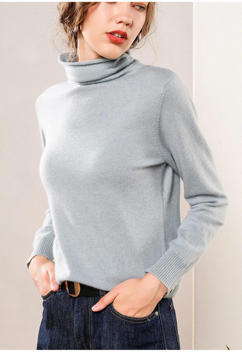 Solid color high collar cashmere sweater female short section long sleeve pullover sweater bottoming 19 autumn and winter new