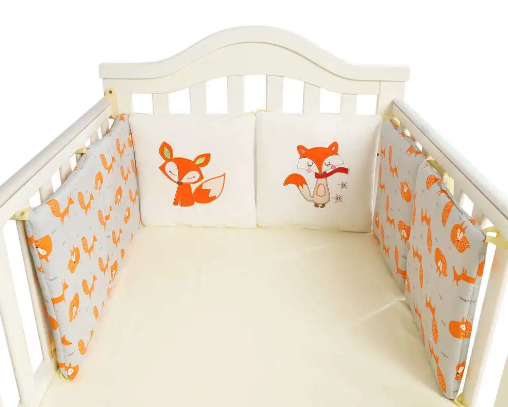 orange fox 6 шт./компл. детские кроватки бамперов хлопковая утепленная новорожденных бамперы 30*30 см Одна деталь детская кровать протектор обивка с вышивкой для детской кроватки бамперы - Цвет: orange fox