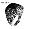 Plata de Ley 925 auténtica anillos Vintage para hombres piedra Natural de ónix negro forma cuadrada hueco Cruz flor tallada joyería Punk ► Foto 1/6