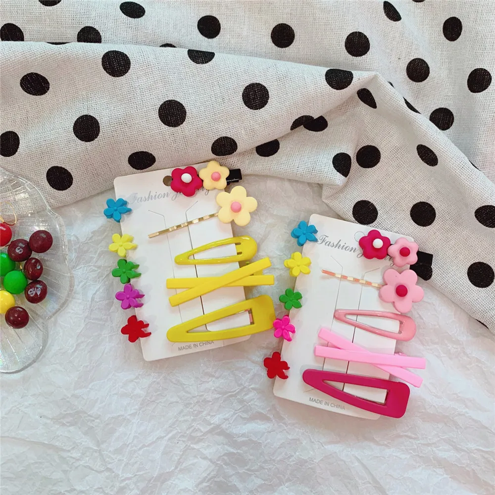 2/5/10 Pcs/Set Cute Cartoon Hair Clips avocado green flower hairpin hair ring set girl Barrettes Headband Kids Hair Accessories