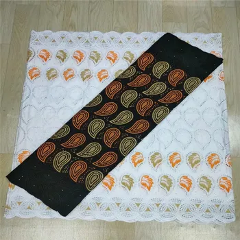 

2.5 y Swiss lace fabric +2.5 y Bazin Brode riche embroidery African 100% cotton fabrics Swiss voile lace popular Dubai style 1L6