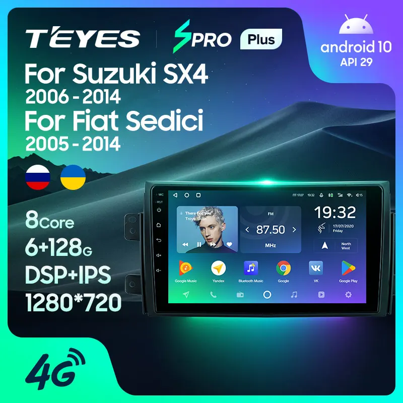 TEYES SPRO Plus Штатная магнитола For Сузуки SX4 1 Suzuki 2006 2014 Fiat Sedici 2005 Android 10 до 8 ЯДЕР 4 + 64ГБ 2DIN