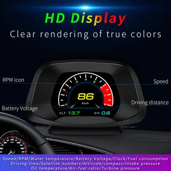 

VODOOL P19 HUD OBD2+GPS Dual Mode OBD2 Head Up Display GPS HUD Digital MPH KMH Speedometer Water&Oil Temp RPM Voltage