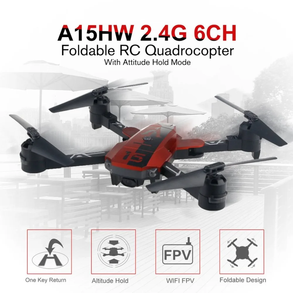 

A15HW 2.4G 6CH Pocket Foldable RC Drone with 720P HD Wide Angle Camera Attitude Hold Mode Quadrocopter Remote Control RTF