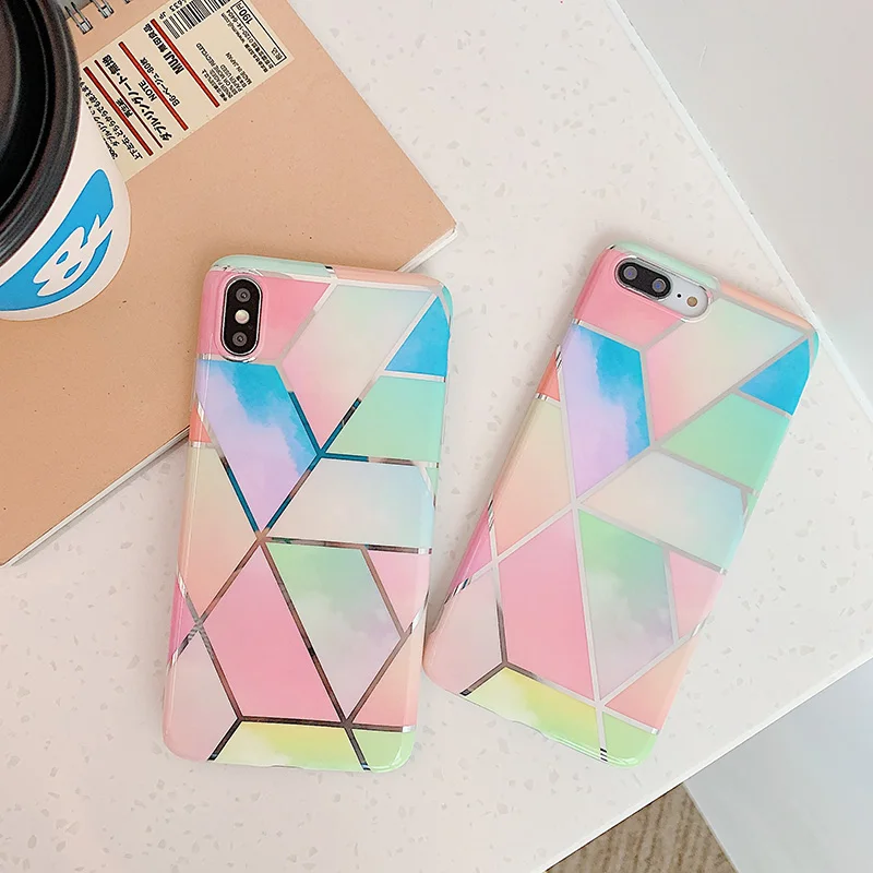 

luxury Plating stitching gradient phone Case For iphone7 case Fashion Soft backcover For iphone 6 6s 7 8plus XS XR XS MAX X