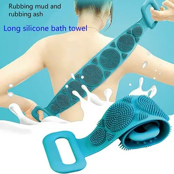 

Long Back Towel Silicone Scrub Rubbing Bath Brush Sided Scrubber Body Skin Care Rubbing Exfoliate Home Bathroom Shower Washing