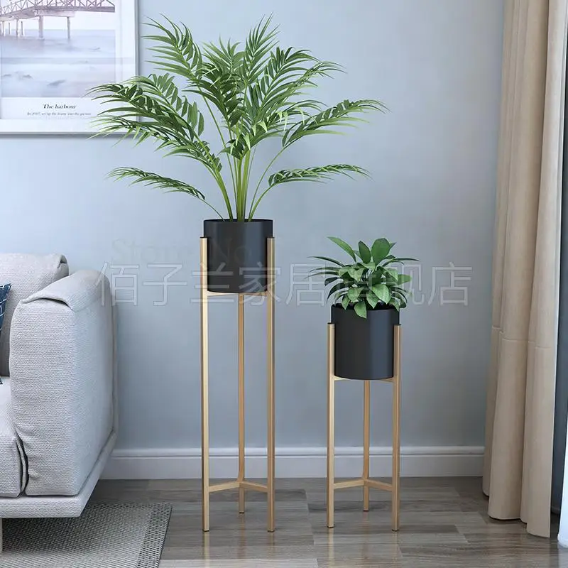 

Iron Flower Stand Home Living Room Creative Green Dill Nordic Flower Shelf Floor Ins Modern Simple Golden Flower Pot Stand