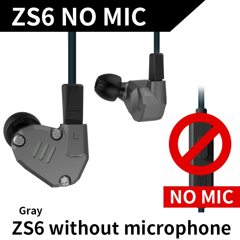 CCA KZ ZS6 наушники Headet HIFI монитор DJ бег спортивные наушники гарнитура Bluetooth кабель набор наушников - Цвет: Gray withOUT Mic