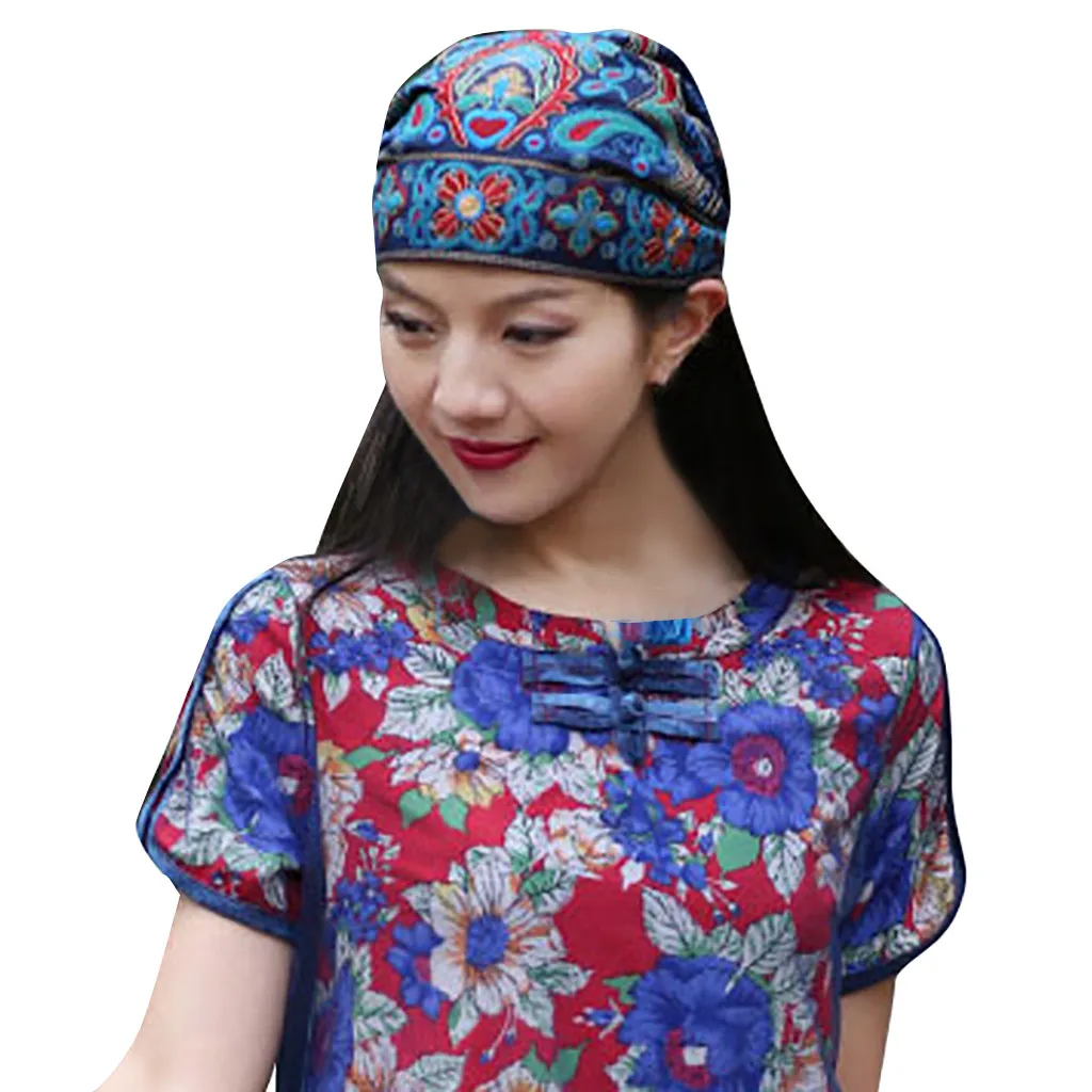 

Mexican Style Hat women headgear Ethnic Vintage Embroidery Flowers Bandanas Red Print Hat d90910