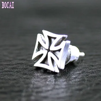 

925 sterling silver Simple and elegant is Cross Thai silver earrings men's fashion silver earrings 1 pair