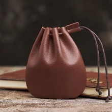 Vintage Purse Men Women Genuine Leather Casual Small Coin Wallet Hard Leather Money Pocket Drawstring Storage Bag High Quality