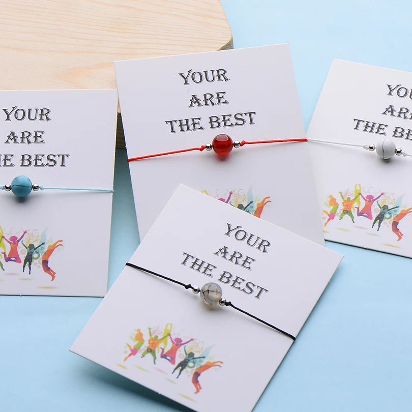 IYOE Wish Card вы лучшие очаровательные каменные бусины браслеты для женщин мужчин детей ручная плетеная Красная Нить Браслет Дружбы подарочный