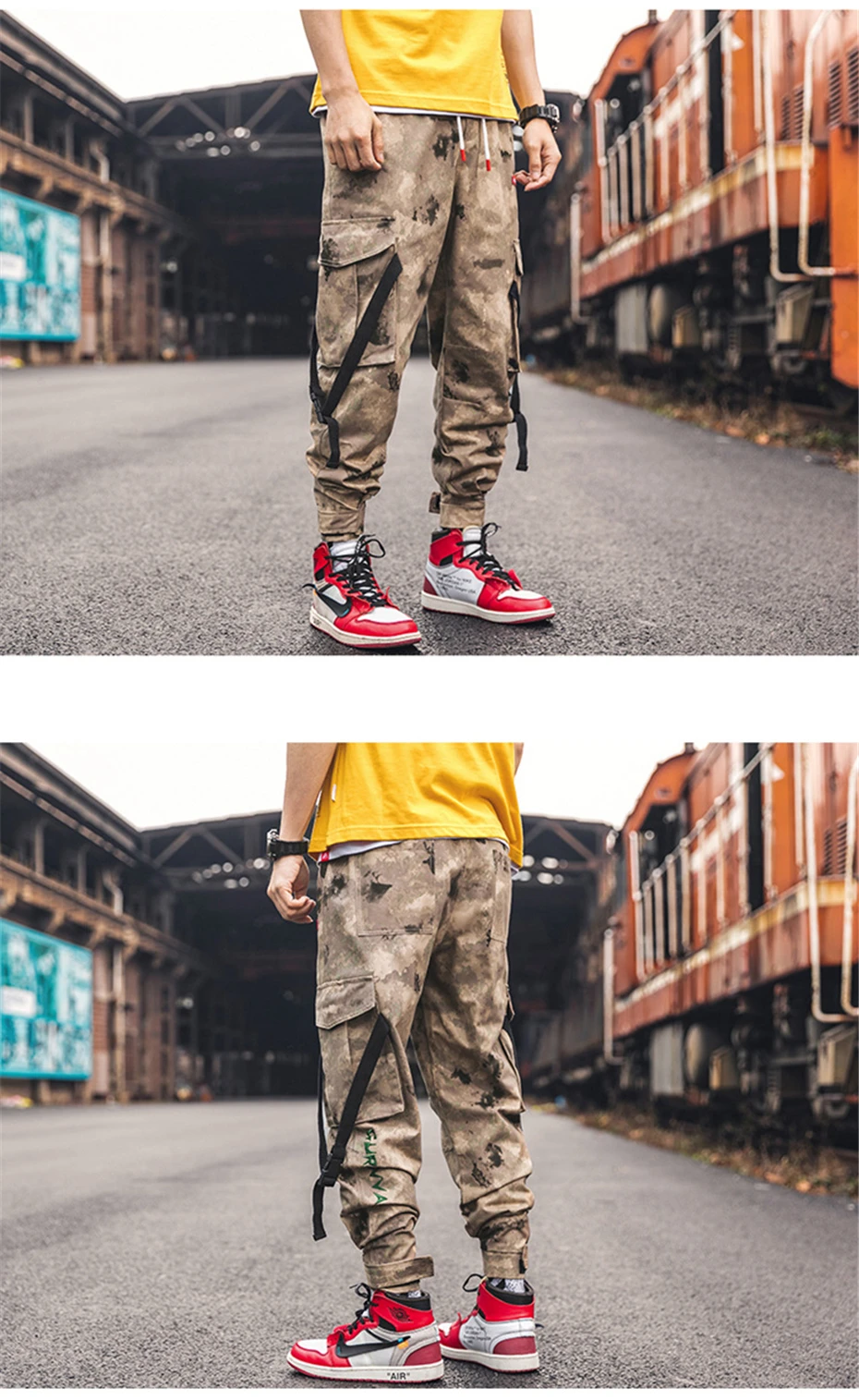 Мужские желтые камуфляжные брюки Уличная Брюки в стиле милитари Jogger Pant хип-хоп Camo Sweat pants Мужские брюки длиной до щиколотки из хлопка