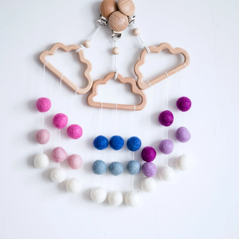 Let's Make Stroller Toy Cloud Shape Felt Ball Beads Rattle Toys For Newborn 0-12 Moths Educational Toys Personalise Baby Toy 1pc