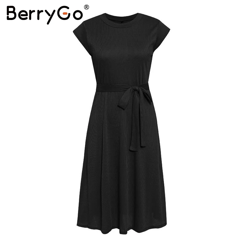 black short BerryGo элегантное женское трикотажное платье-свитер ТРАПЕЦИЕВИДНОЕ зимнее платье с длинным рукавом на бретелях однотонное осеннее дамское короткое платье с круглым вырезом - Цвет: black short