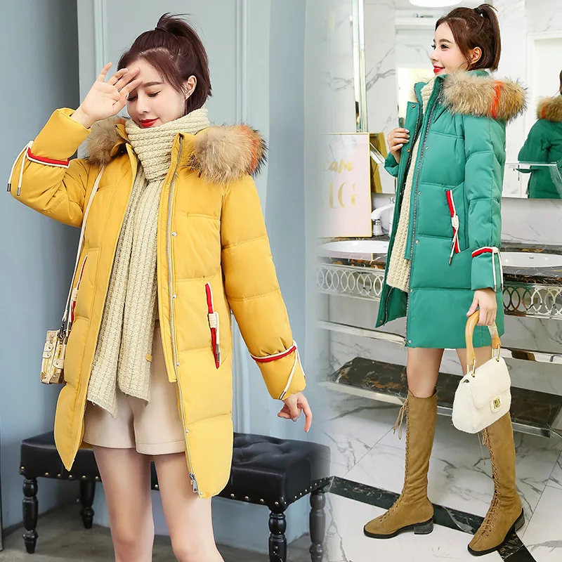 

Photo Shoot Large Size Dress Thickening Large Fur Collar down Jacket Winter Mid-length Stand Collar Fashion Slimming Women Coat