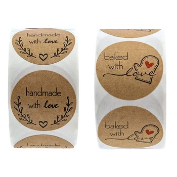 

1000Pcs 1 Inch Round Baked with Love Stickers - 500 Pcs Natural Kraft & 500 Pcs Natural Kraft Olive