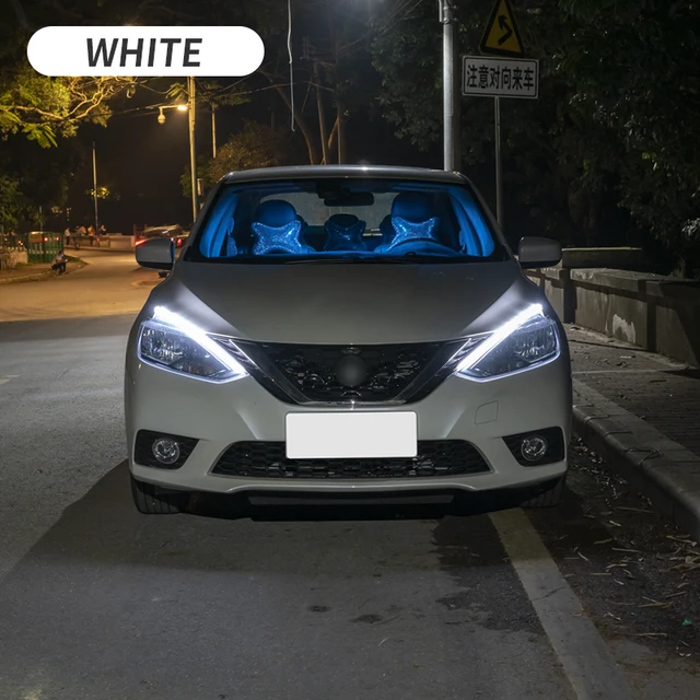 2pcs Led DRL Turn Signal Light Strip Flexible Waterproof Auto Headlight Surface Decorative Lamp Car Daytime Running lights 12v white to yellow