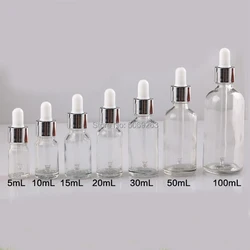 10 pçs/lote Laboratório Rodada Claro Garrafa De Vidro De Óleo Refinado com Conta gotas De Vidro Círculo de Prata para a Escola de Experiência