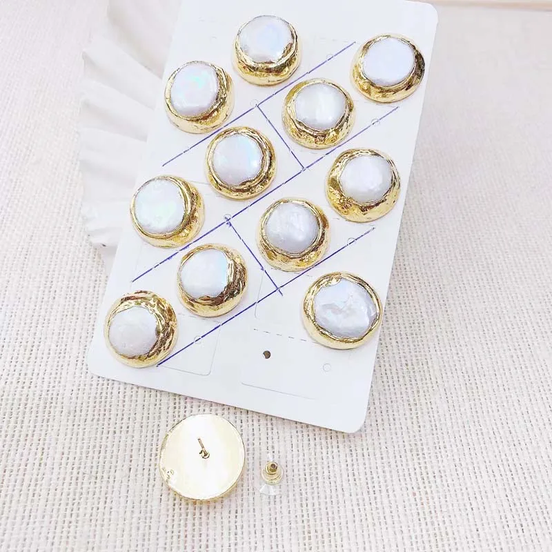 New Design Round Pearl Stud Earrings, Nature Freshwater Pearl Stud Earring 20mm,24 carat gold Earring