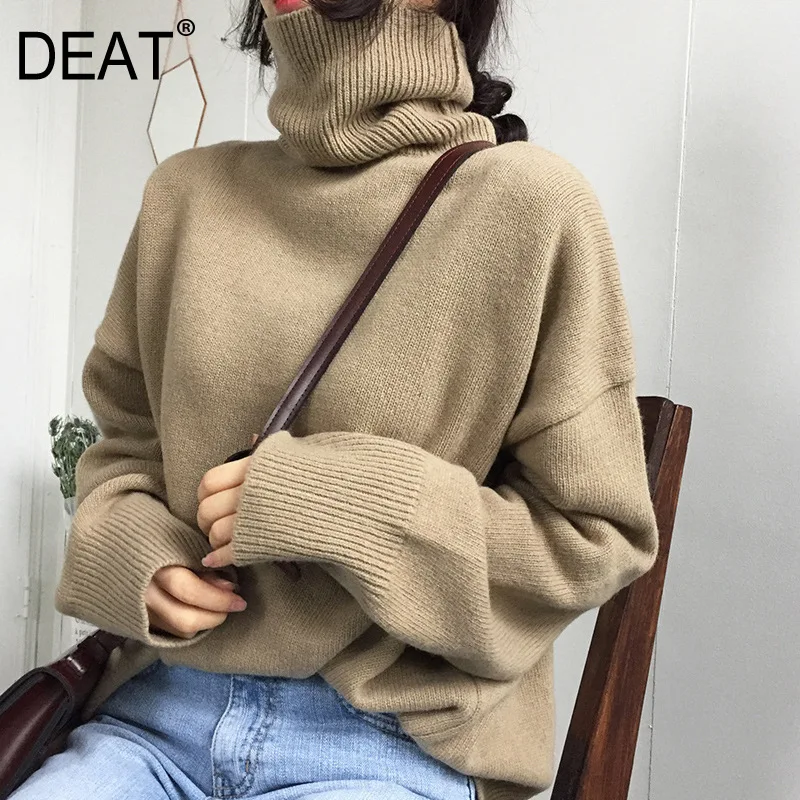 [DEAT] зимний модный тренд, новая модель, Корейская версия, высокий отворот, теплый длинный рукав, вязаный Однотонный женский свитер AI696